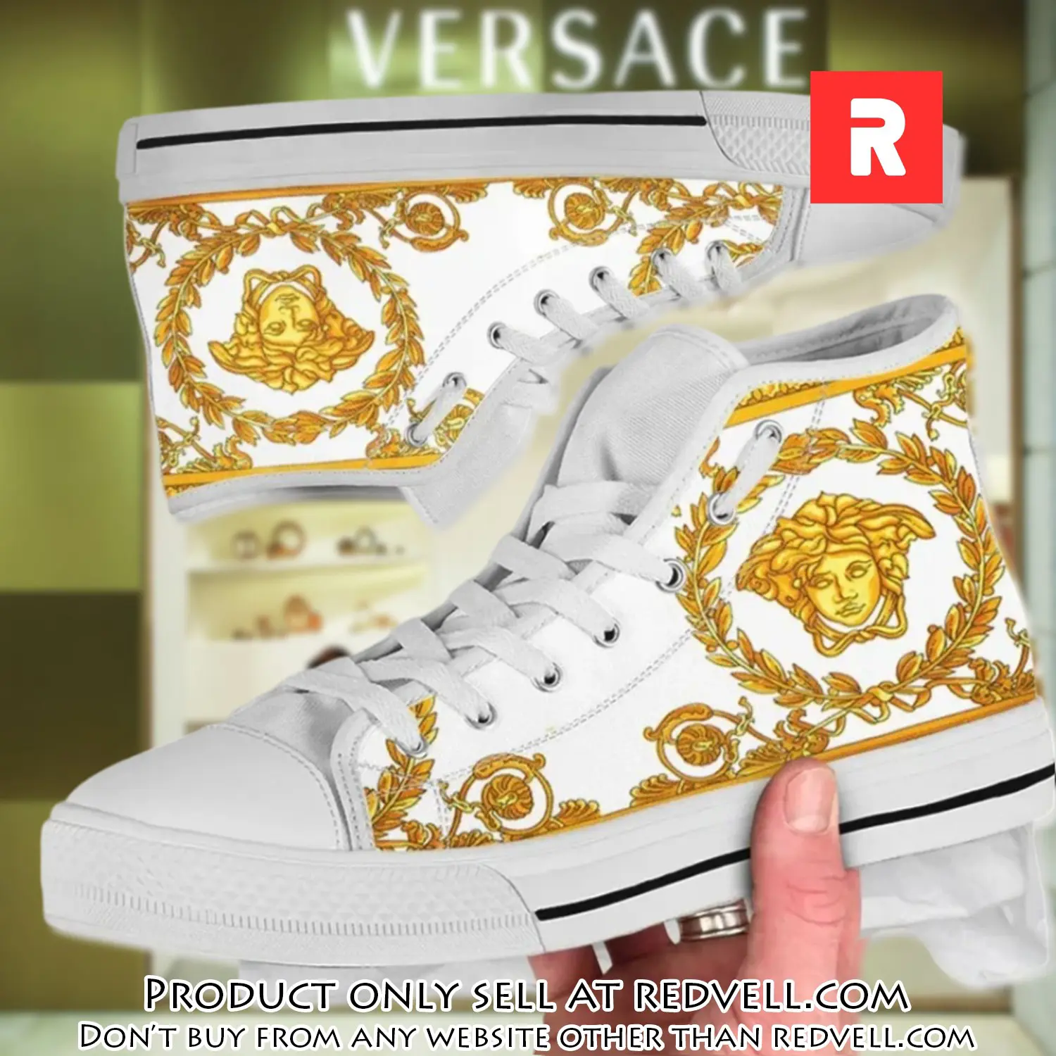 Versace medusa gold white premium high top canvas shoes luxury brand gifts for men women rv4141399
